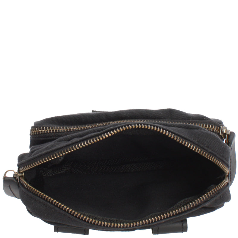 Leconi Gürteltasche Bauchtasche Hüfttasche Leder Canvas schwarz LE3037 Outlet