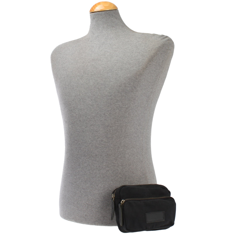 Leconi Gürteltasche Bauchtasche Hüfttasche Leder Canvas schwarz LE3037 Outlet