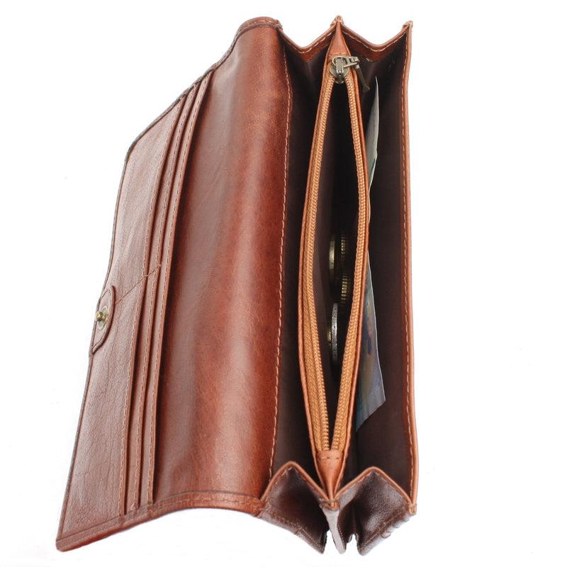 Leconi Geldbörse Damen Clutch Portemonnaie Leder braun LE9016 Verkauf