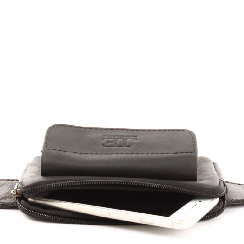 Leconi Gürteltasche Bauchtasche Hüfttasche Festivaltasche Büffelleder schwarz LE9015 Schlussverkauf