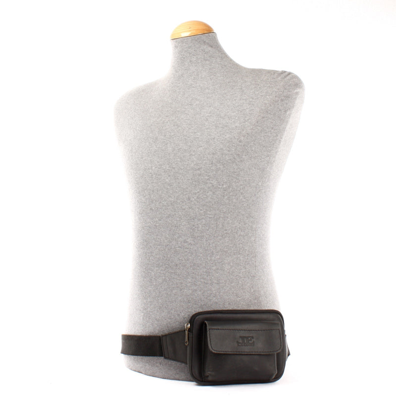 Leconi Gürteltasche Bauchtasche Hüfttasche Festivaltasche Büffelleder schwarz LE9015 Schlussverkauf