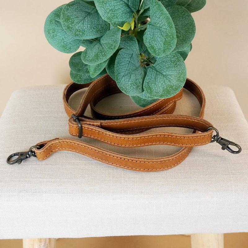 Leconi schmaler Trageriemen Schultergurt Leder 1,6cm x 150cm cognac LEC-R8 Fabrikverkauf