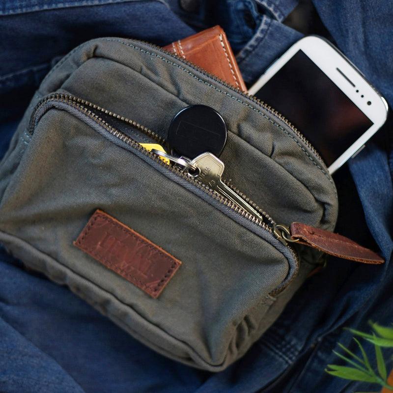 Leconi Gürteltasche Bauchtasche Canvas Rindsleder grau LE3037 Blitzverkäufe