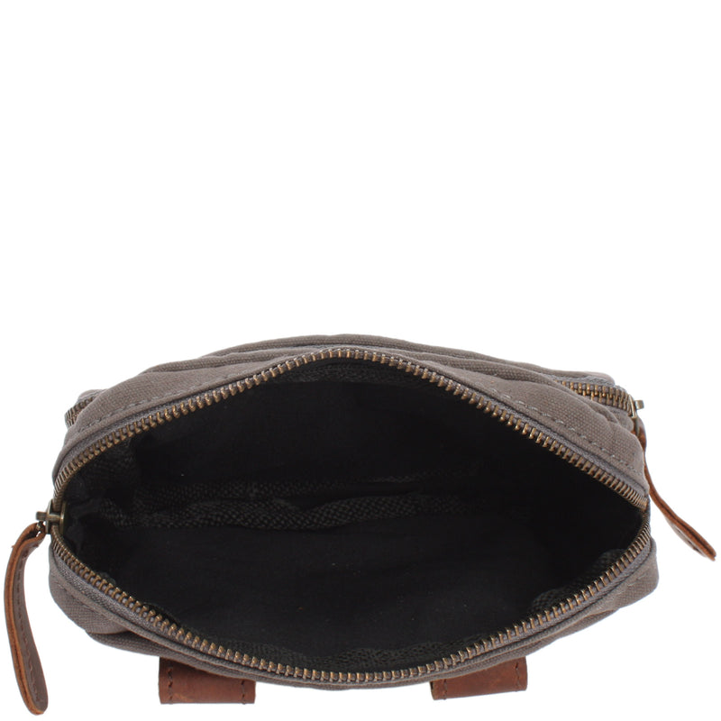 Leconi Gürteltasche Bauchtasche Canvas Rindsleder grau LE3037 Blitzverkäufe