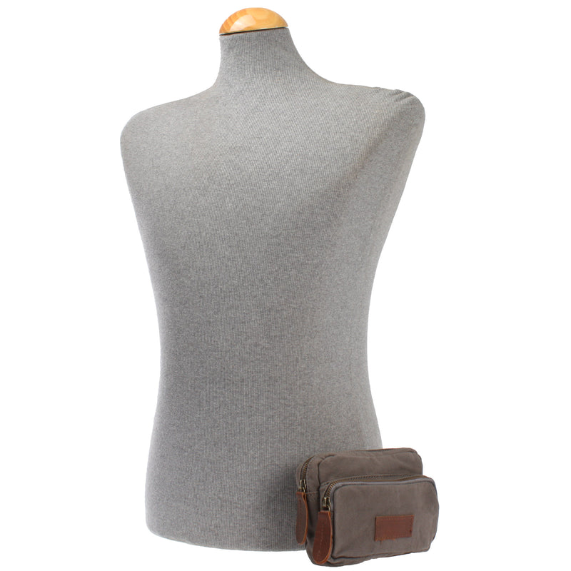 Leconi Gürteltasche Bauchtasche Canvas Rindsleder grau LE3037 Blitzverkäufe