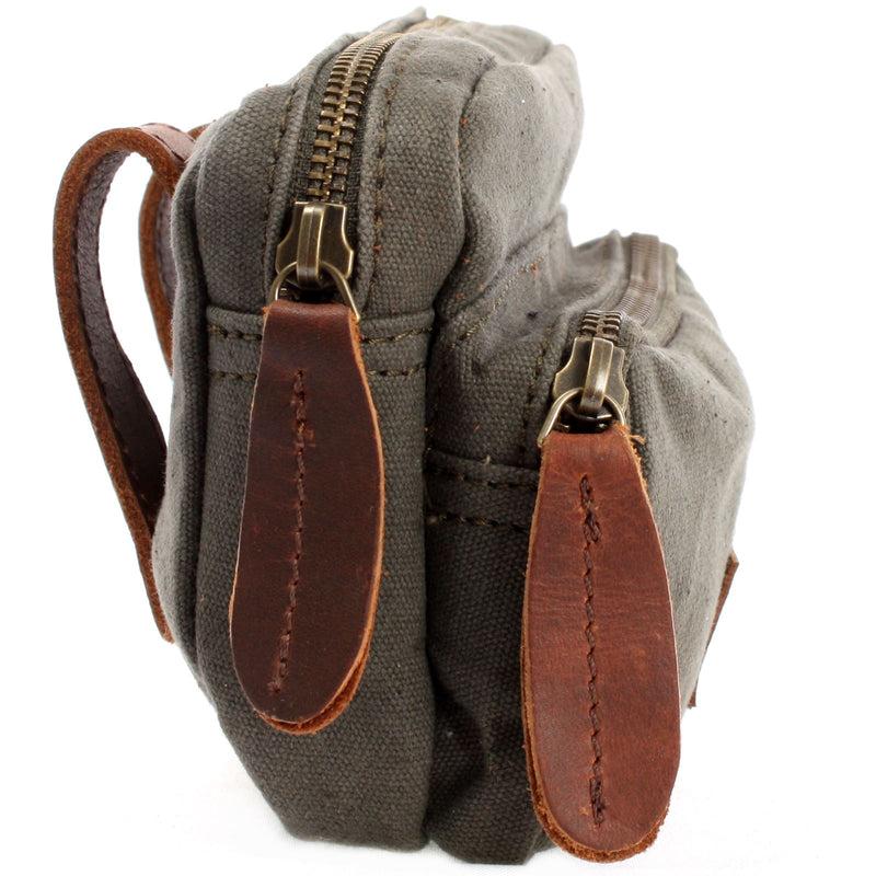 Leconi Gürteltasche Bauchtasche Hüfttasche Leder Canvas grün LE3037 Kostenloser Versand