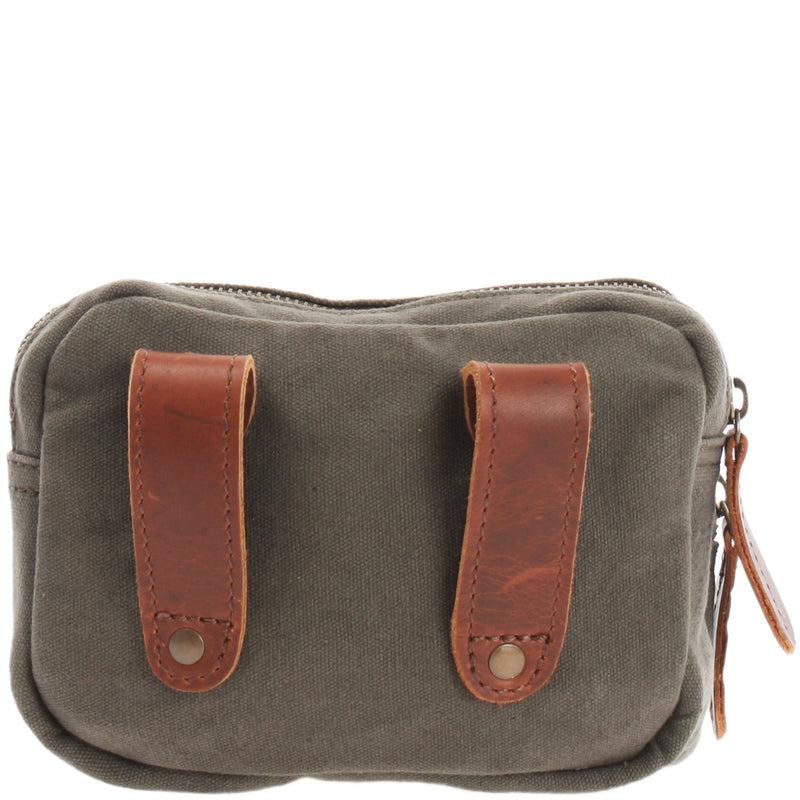Leconi Gürteltasche Bauchtasche Hüfttasche Leder Canvas grün LE3037 Kostenloser Versand