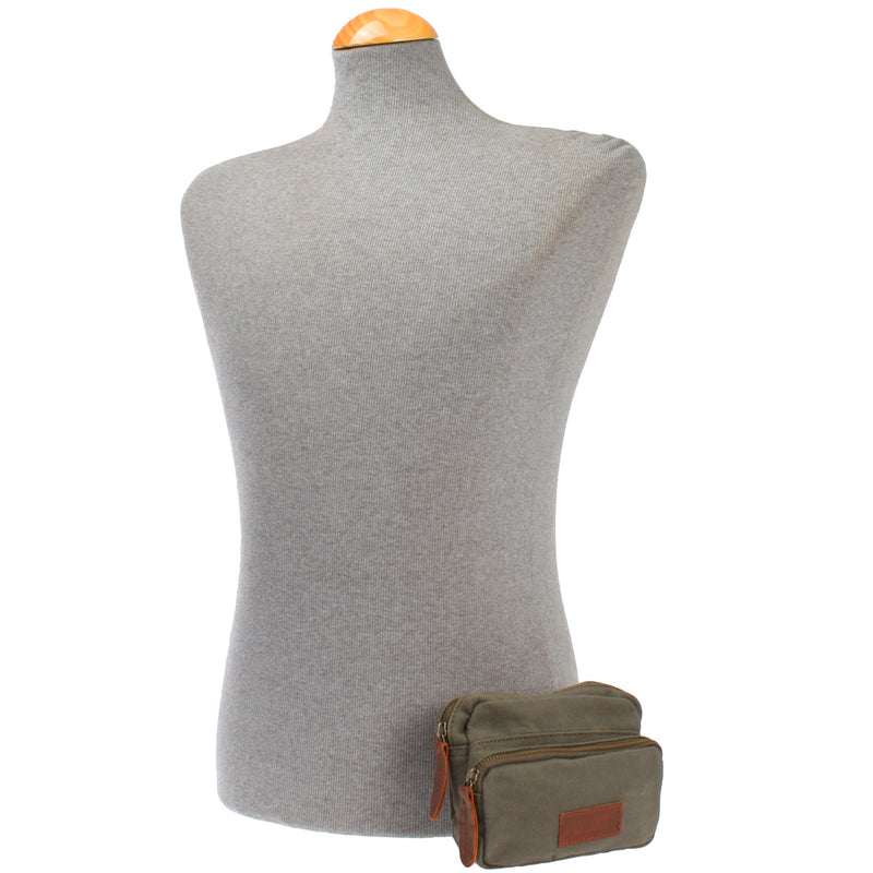 Leconi Gürteltasche Bauchtasche Hüfttasche Leder Canvas grün LE3037 Kostenloser Versand