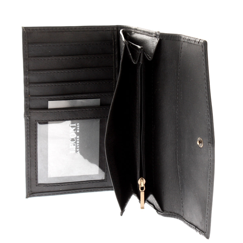 Leconi Geldbörse Portemonnaie Damen Querformat Leder schwarz LE9013 Fabrikpreis
