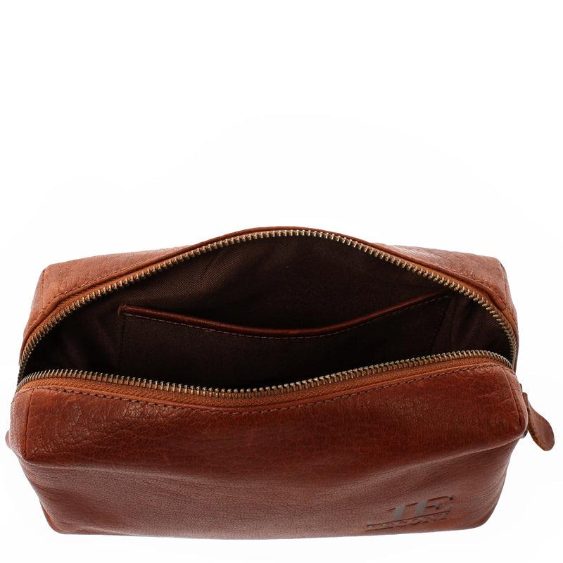 Leconi Utensilientasche Kosmetiktasche Schminktasche Stiftemappe Damen Herren Leder braun LE9018 Günstig kaufen