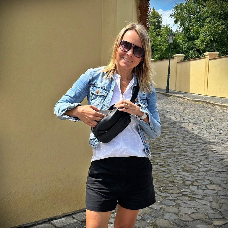 Leconi Gürteltasche Bauchtasche Hüfttasche Damen Herren Nappa Leder schwarz LE9029 Versandkostenfrei