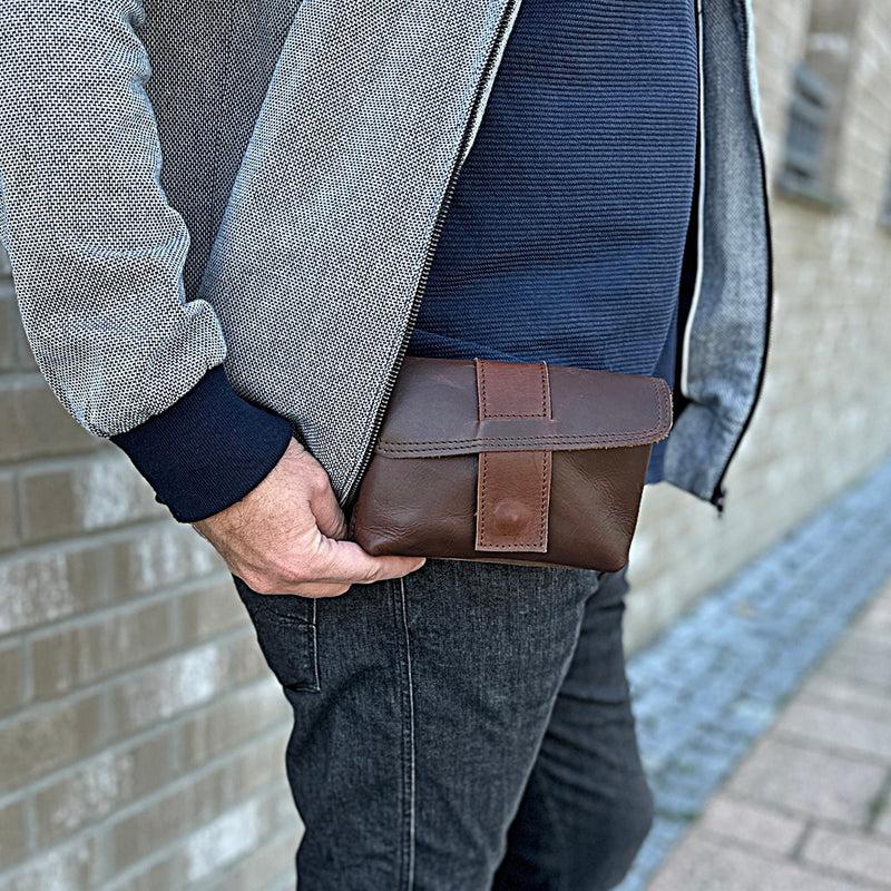 Leconi große Gürteltasche Bauchtasche Hüfttasche Damen Herren Rindsleder braun LE9030 Vatertagsangebot