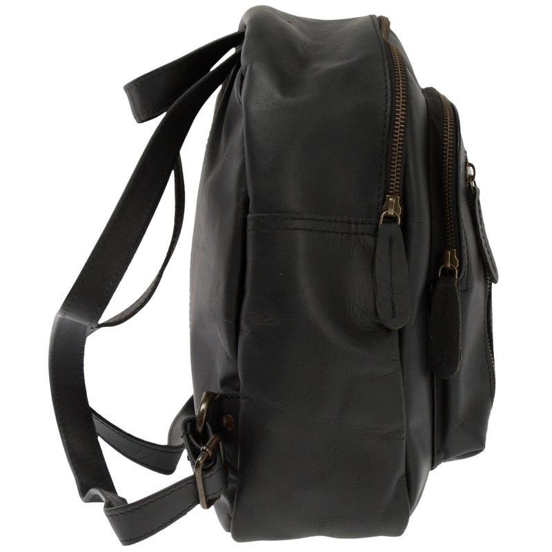 Leconi kleiner Rucksack Freizeitrucksack Lederrucksack Leder schwarz LE1011 Valentinstagsangebot