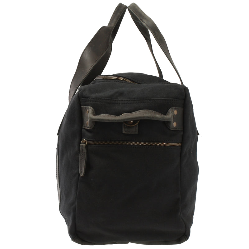 Leconi Weekender Sporttasche Reisetasche Damen Herren Leder Canvas schwarz LE2014 Jubiläumsangebot