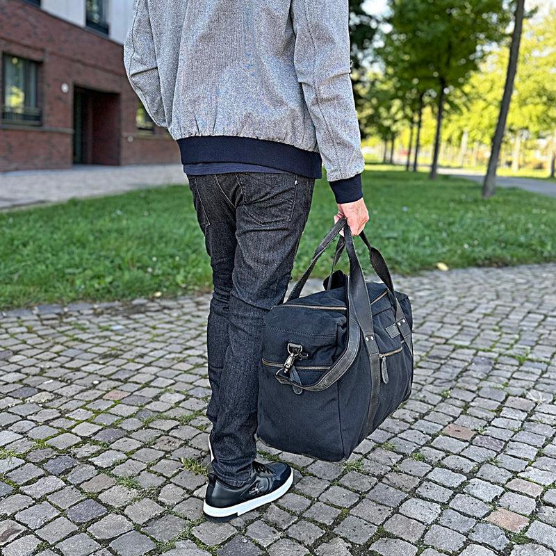 Leconi Weekender Sporttasche Reisetasche Damen Herren Leder Canvas schwarz LE2014 Jubiläumsangebot