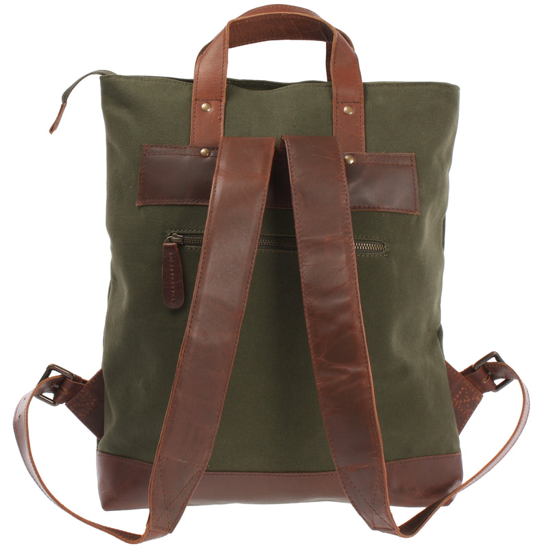 Leconi Freizeitrucksack Rucksack DIN A4 Canvas Leder grün LE1021 Lagerräumung