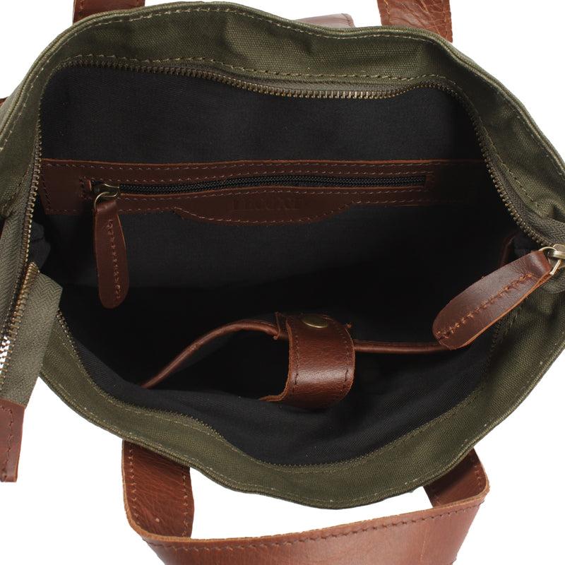 Leconi Freizeitrucksack Rucksack DIN A4 Canvas Leder grün LE1021 Lagerräumung