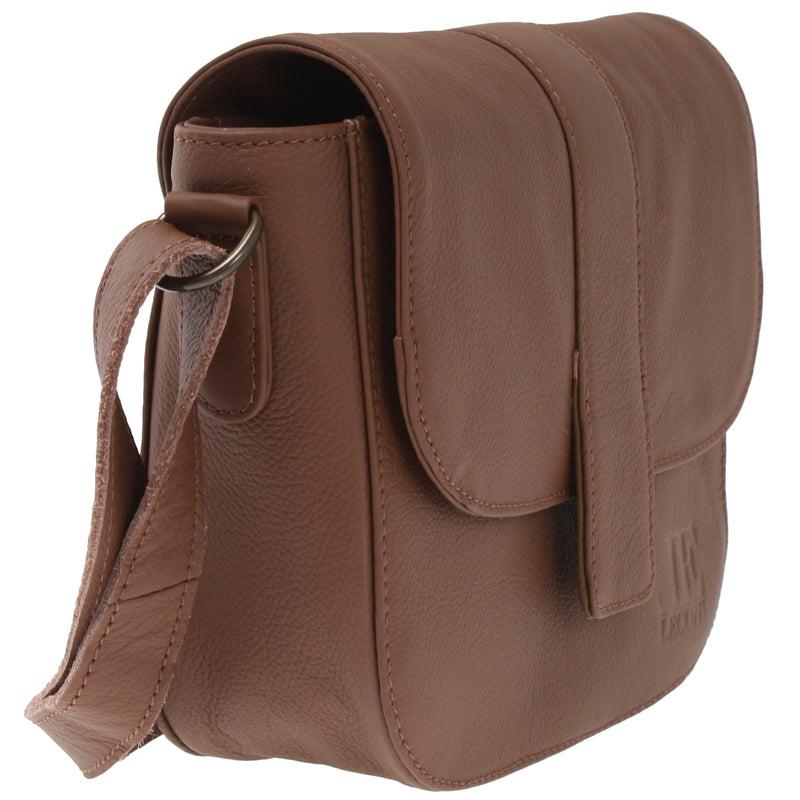 Leconi kleine Schultertasche Umhängetasche Damentasche Leder rehbraun LE0074 Heißer Verkauf