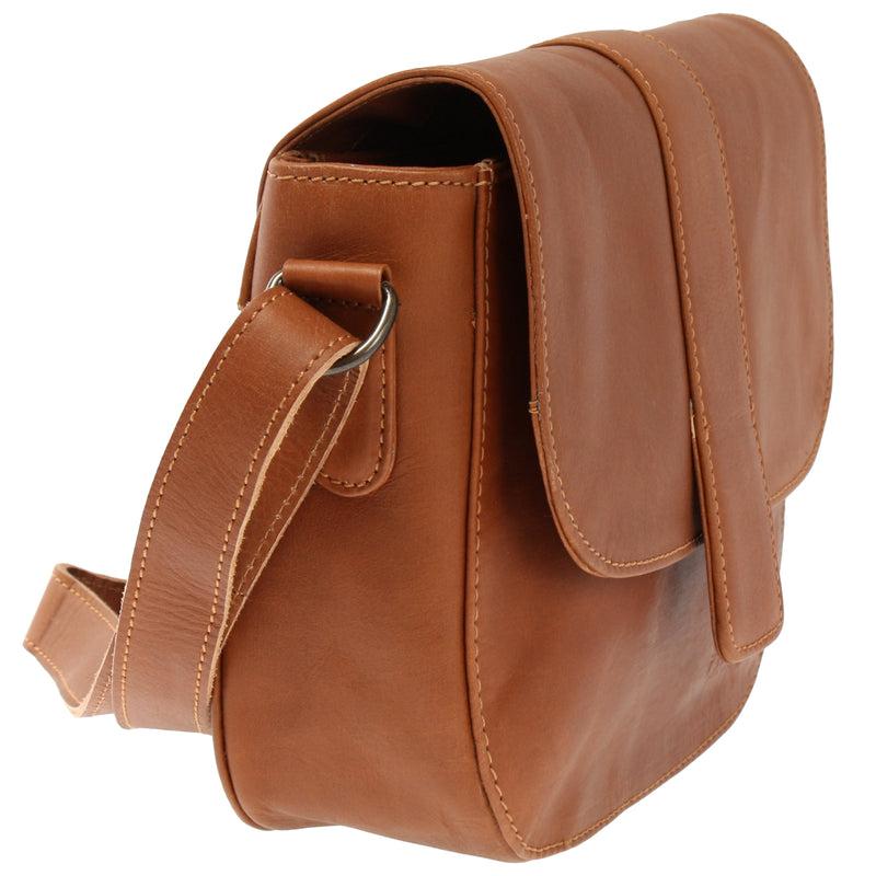 Leconi kleine Schultertasche Umhängetasche Damentasche Leder cognac LE0074 Top Angebot