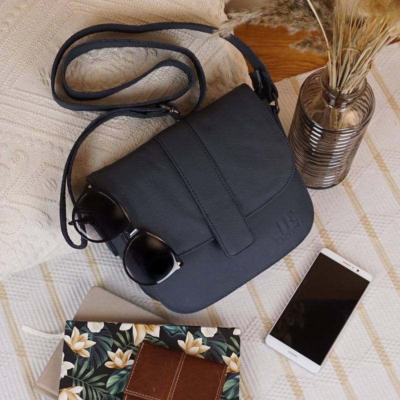 Leconi kleine Schultertasche Umhängetasche Damentasche Leder navy LE0074 Neueste Mode