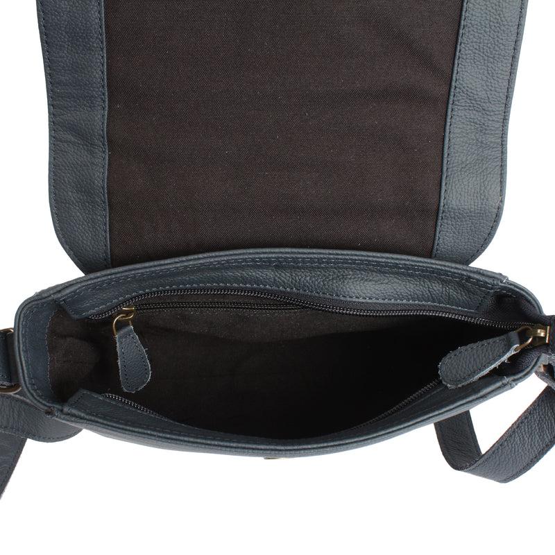 Leconi kleine Schultertasche Umhängetasche Damentasche Leder navy LE0074 Neueste Mode