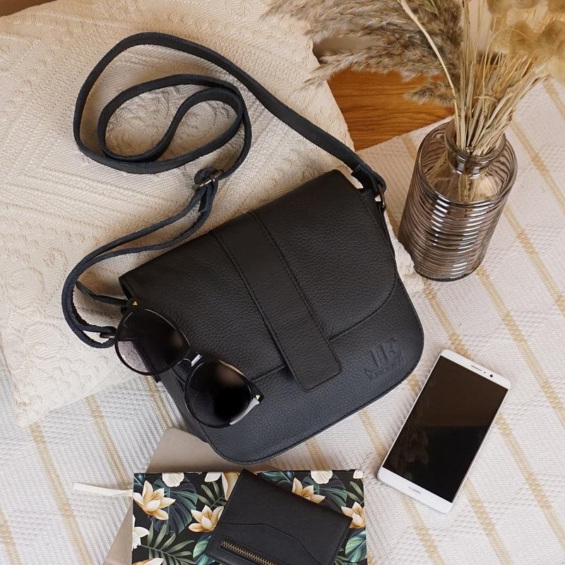 Leconi kleine Schultertasche Umhängetasche Damentasche Leder schwarz LE0074 Online Outlet