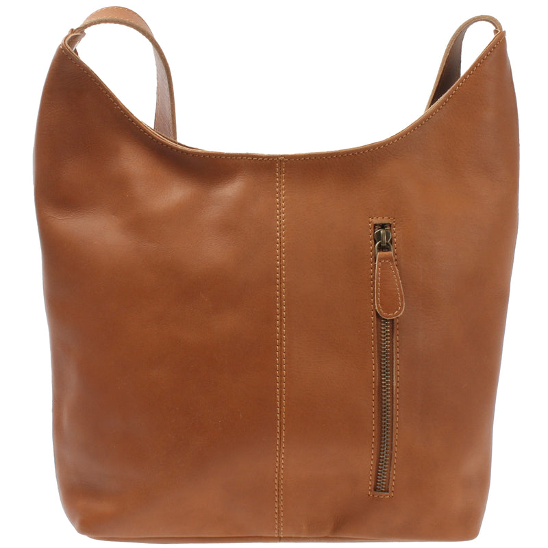 Leconi mittlere Umhängetasche Schultertasche Beuteltasche Damentasche Leder cognac LE0072 Neuheiten