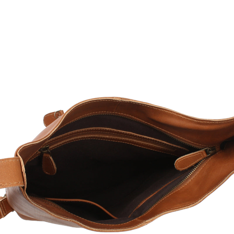 Leconi mittlere Umhängetasche Schultertasche Beuteltasche Damentasche Leder cognac LE0072 Neuheiten
