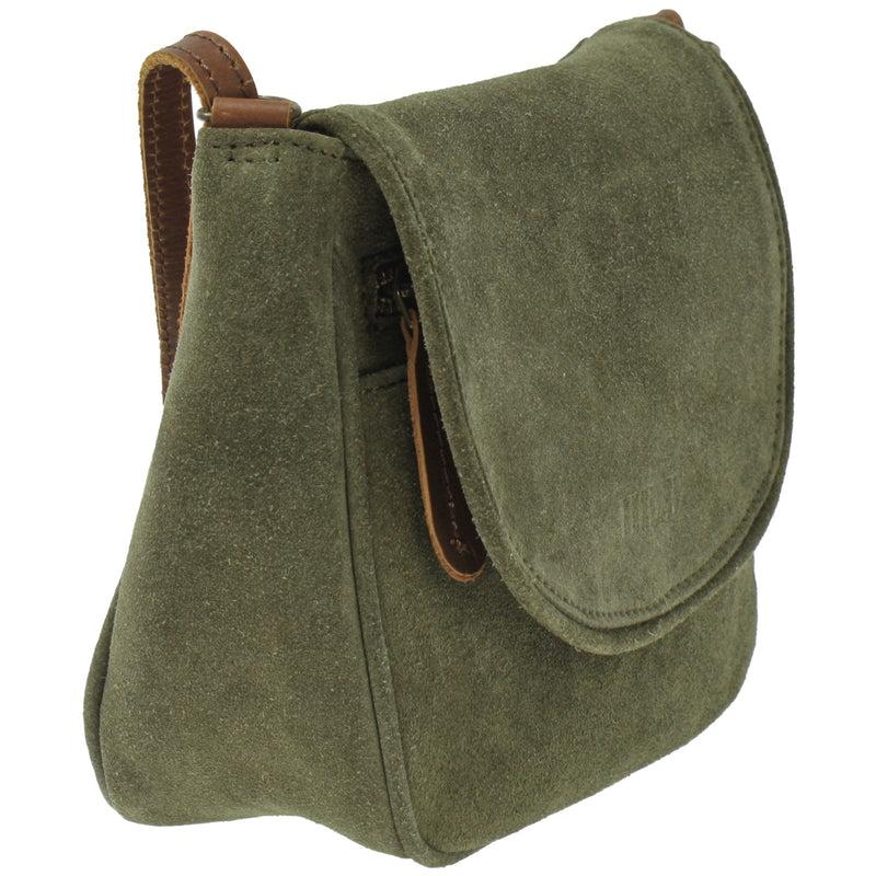 Leconi kleine Umhängetasche Ledertasche Damentasche Schultertasche Veloursleder grün LE3047 Bestseller