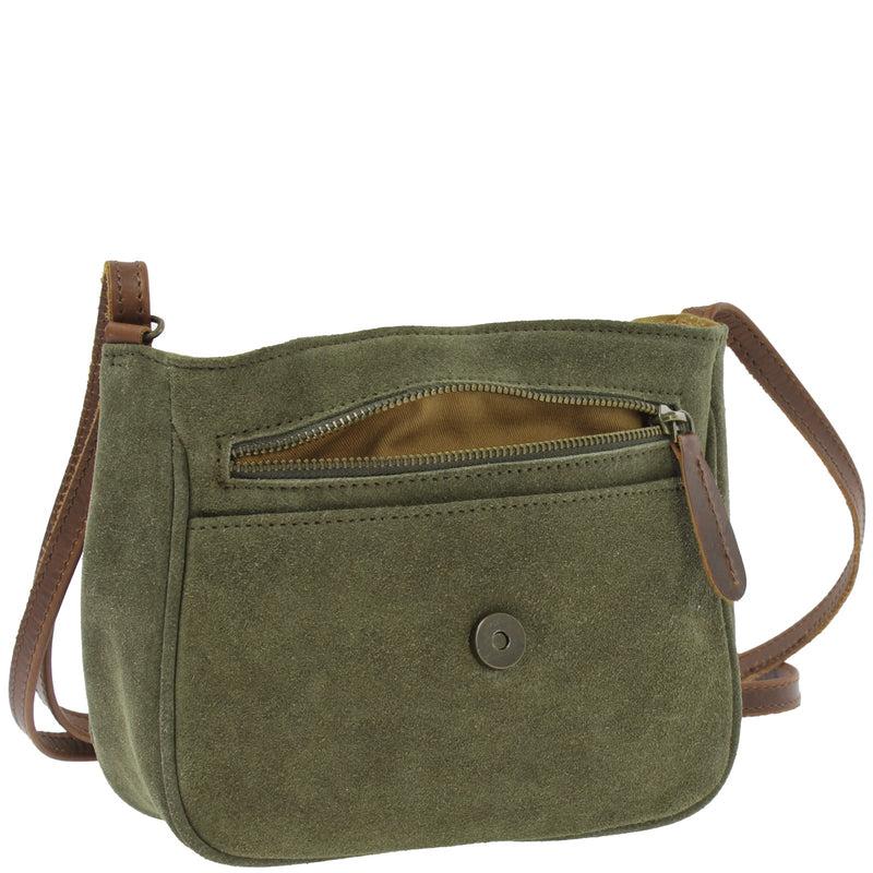 Leconi kleine Umhängetasche Ledertasche Damentasche Schultertasche Veloursleder grün LE3047 Bestseller