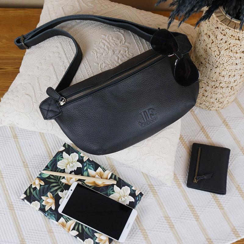 Leconi große Bauchtasche Umhängetasche Crossbody Ledertasche Leder schwarz LE3088 Saisonale Angebote