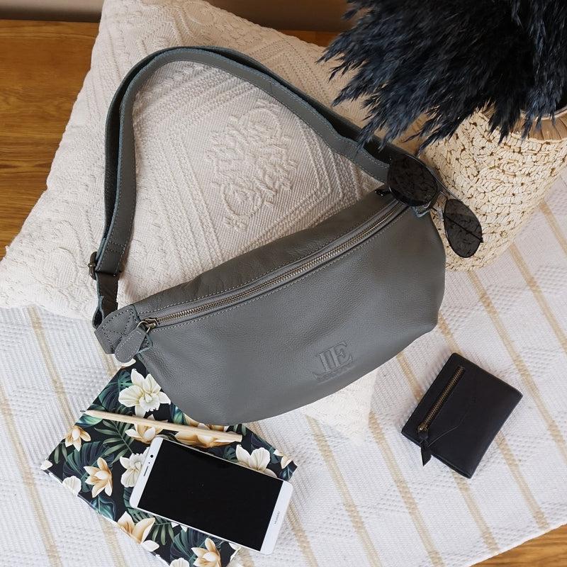 Leconi große Bauchtasche Umhängetasche Crossbody Ledertasche Leder oliv LE3088 Räumungsverkauf
