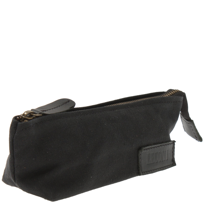 Leconi Stiftemappe Federtasche Stifteetui Federmappe Damen Herren Canvas Leder schwarz LE9026 VIP-Rabatte