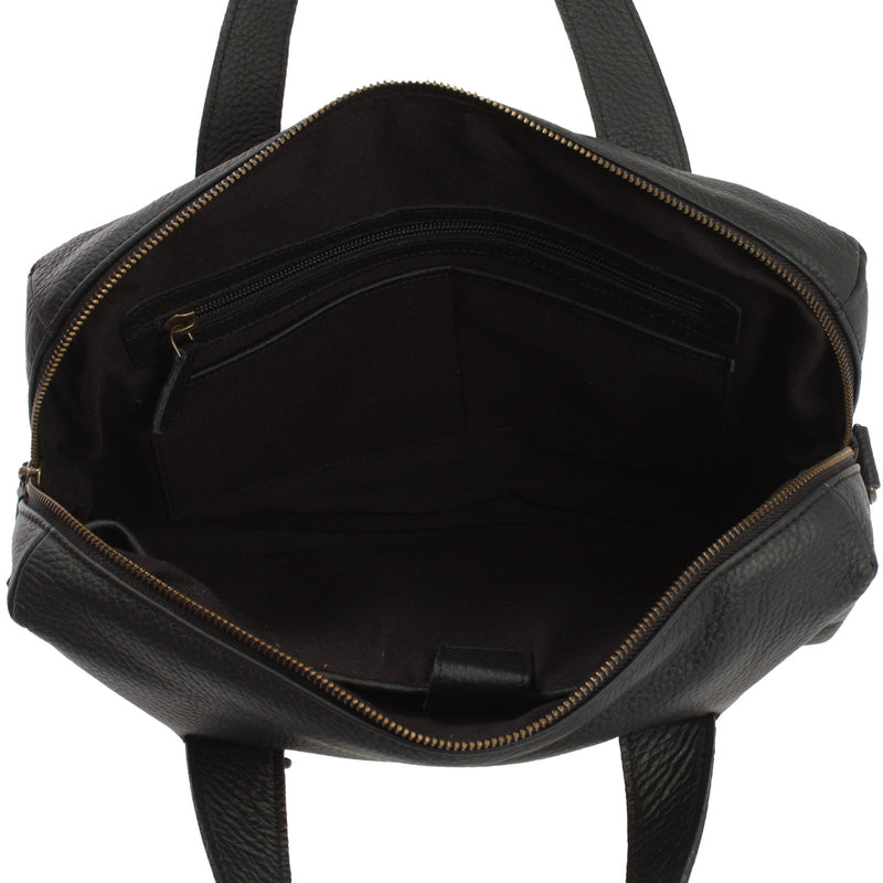 Leconi Schultertasche Henkeltasche Shopper DIN A4 Handtasche Damen Leder schwarz LE0059 Tiefpreis