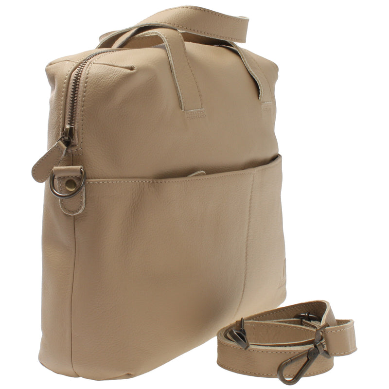 Leconi Schultertasche Henkeltasche Shopper DIN A4 Handtasche Damen Leder sand LE0059 Super Sparpreis