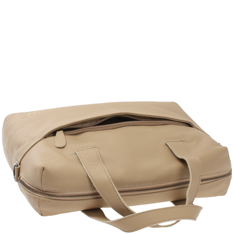 Leconi Schultertasche Henkeltasche Shopper DIN A4 Handtasche Damen Leder sand LE0059 Super Sparpreis