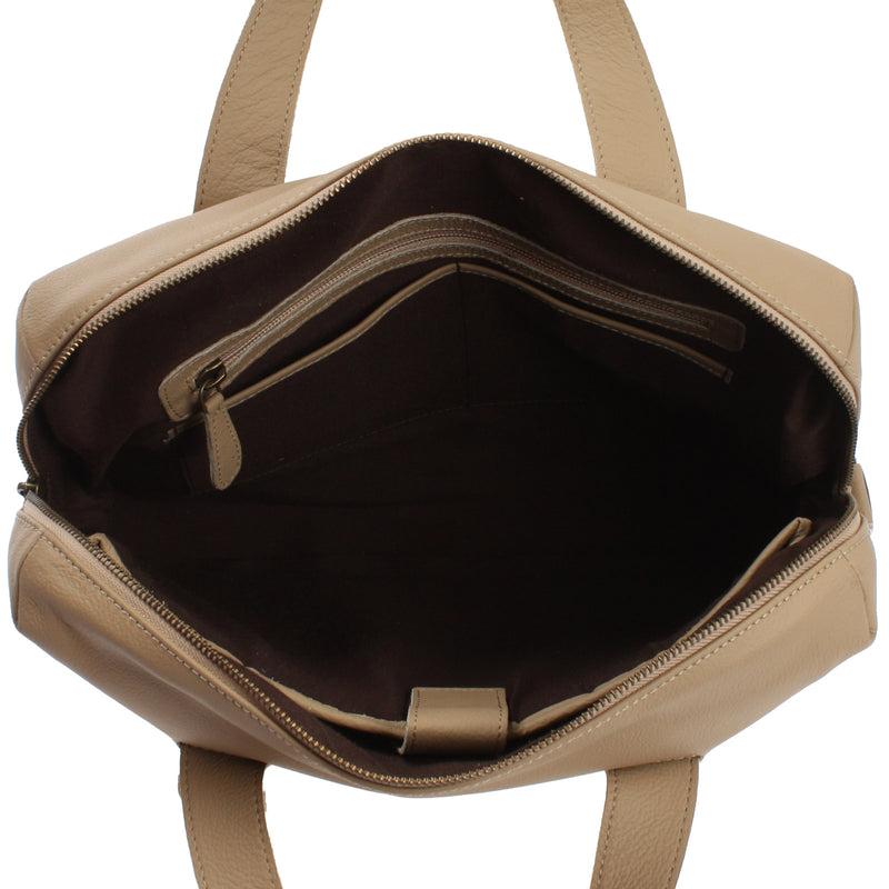 Leconi Schultertasche Henkeltasche Shopper DIN A4 Handtasche Damen Leder sand LE0059 Super Sparpreis