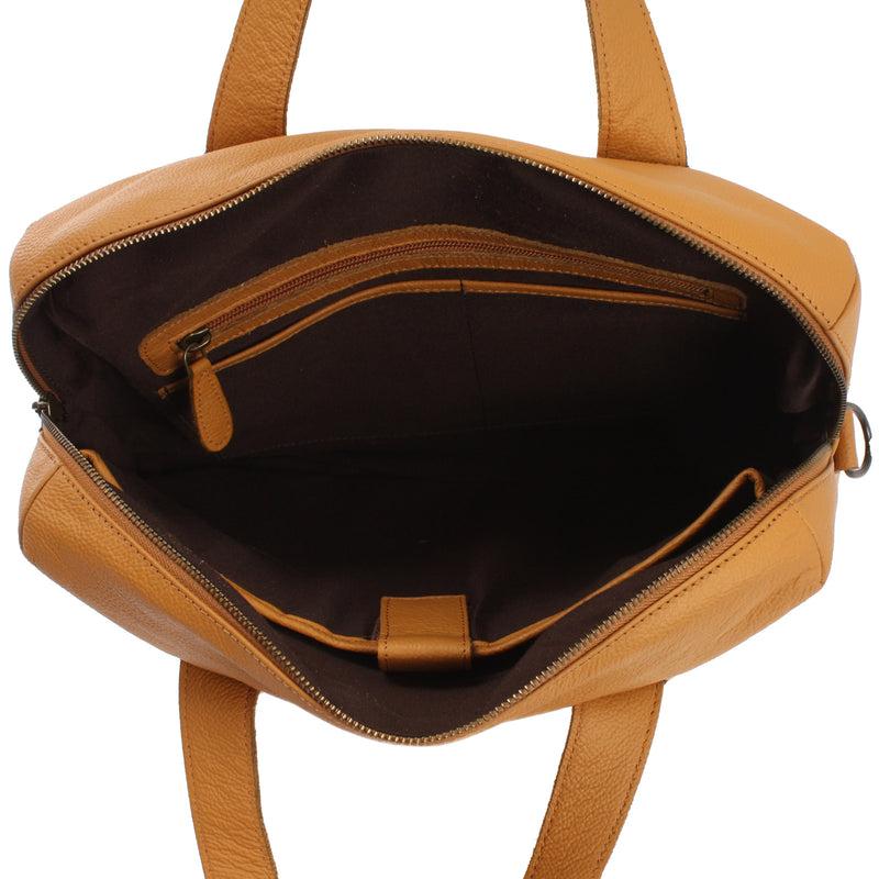 Leconi Schultertasche Henkeltasche Shopper DIN A4 Handtasche Damen Leder senf LE0059 Wochenangebot