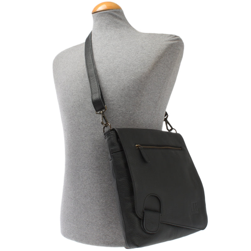 Leconi Umhängetasche Ledertasche Damen Schultertasche Leder schwarz LE3073 Kostenlose Rückgabe