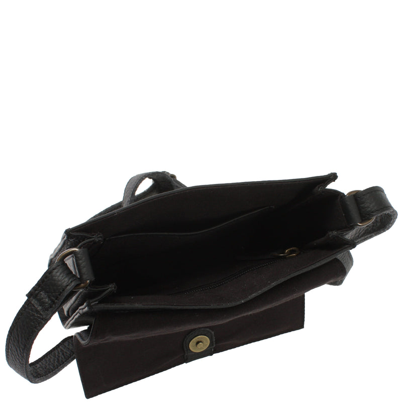 Leconi kleine Schultertasche Umhängetasche Damentasche Leder schwarz LE3082 Begrenzte Freigabe