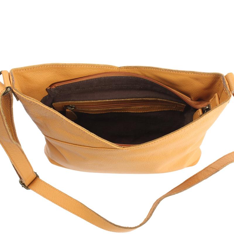 Leconi Damentasche Umhängetasche Handtasche Leder senf LE0065 Neueste Stile