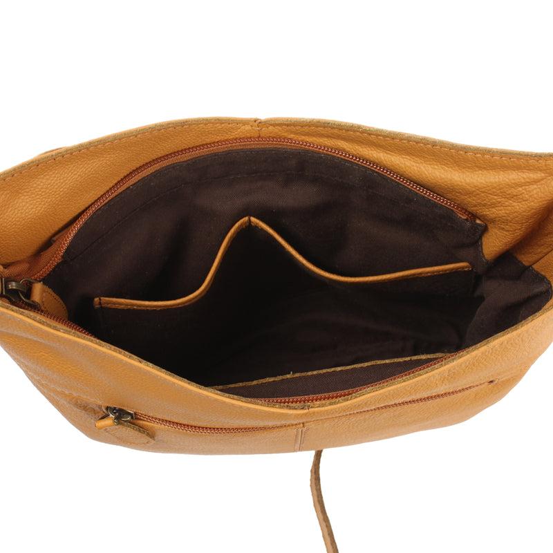 Leconi Damentasche Umhängetasche Handtasche Leder senf LE0065 Neueste Stile