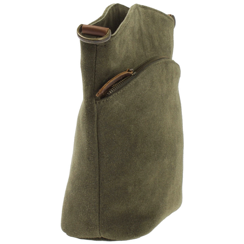 Leconi kleine Umhängetasche Schultertasche Freizeittasche Wildleder grün LE3049 Sonderangebot der Fabrik