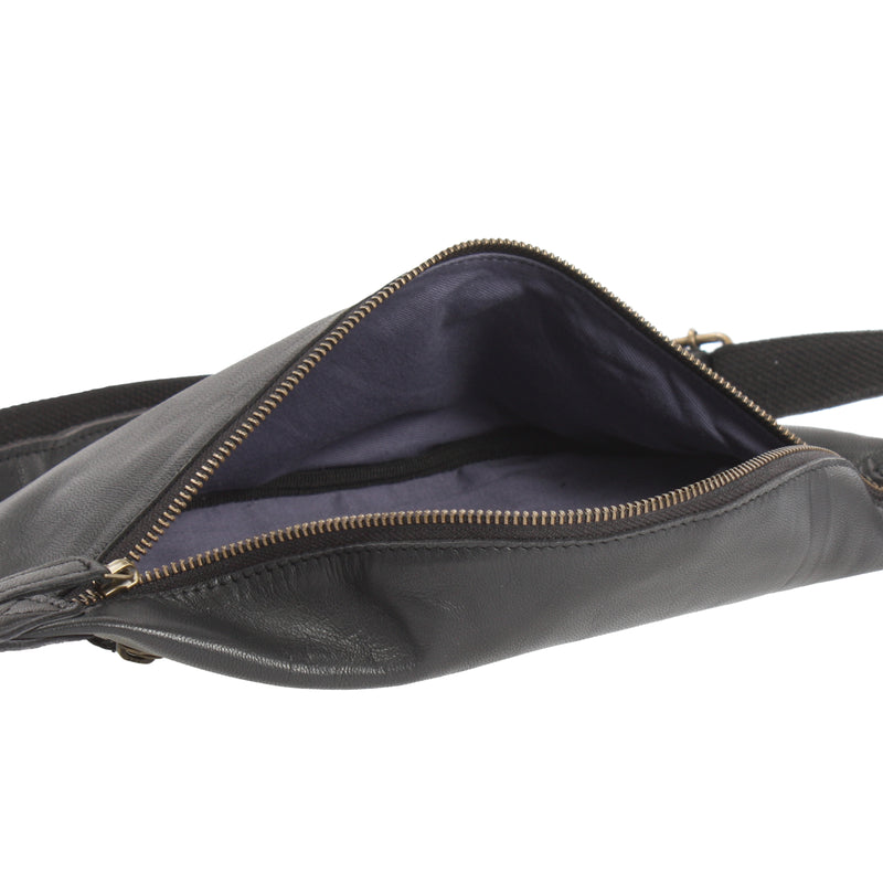 Leconi große Bauchtasche Umhängetasche Crossbody Ledertasche Leder schwarz LE3087 Vierteljährliche Förderung