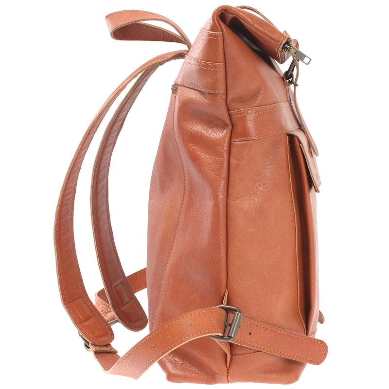 Leconi Roll Top Rucksack Lederrucksack Freizeitrucksack Damen Herren Leder cognac LE1025 Nur noch ein Tag übrig