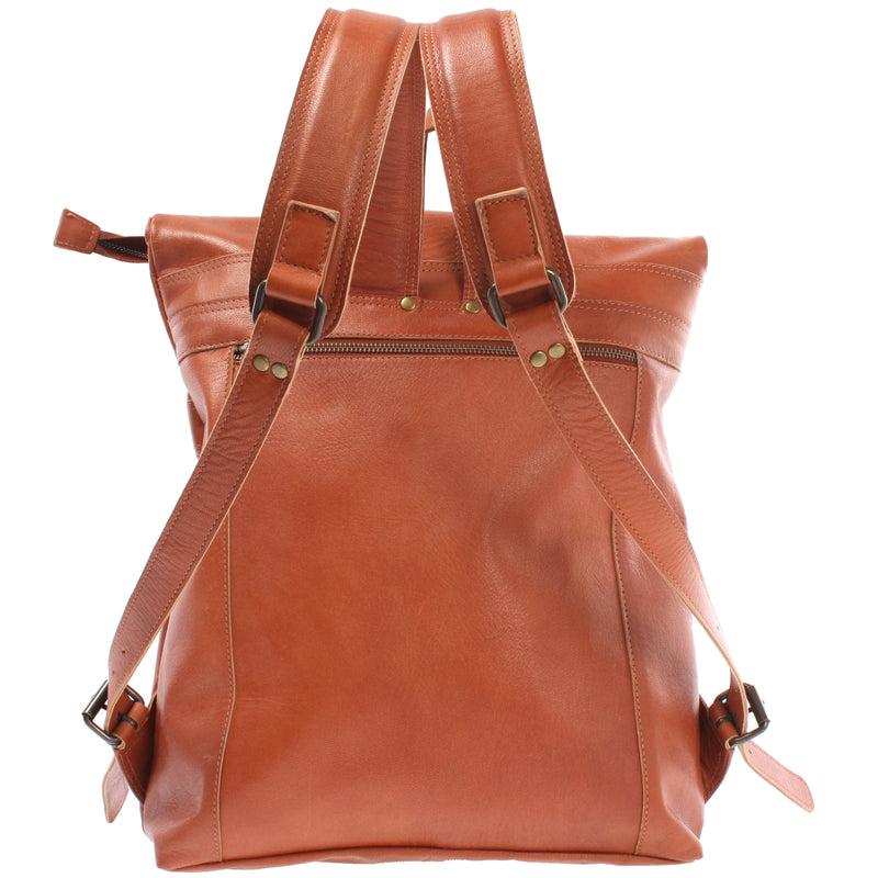 Leconi Roll Top Rucksack Lederrucksack Freizeitrucksack Damen Herren Leder cognac LE1025 Nur noch ein Tag übrig