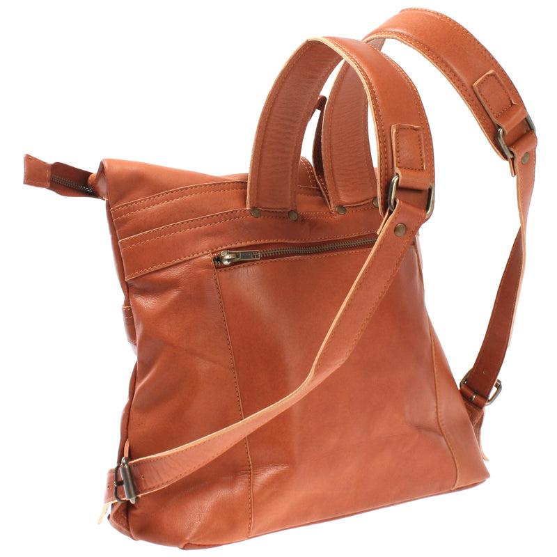 Leconi kleiner Roll Top Cityrucksack Rucksack Leder cognac LE1027 Super Rabatt