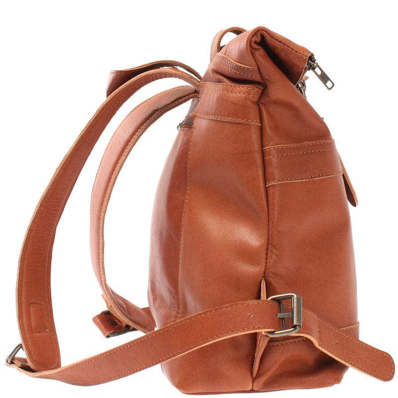 Leconi kleiner Roll Top Cityrucksack Rucksack Leder cognac LE1027 Super Rabatt