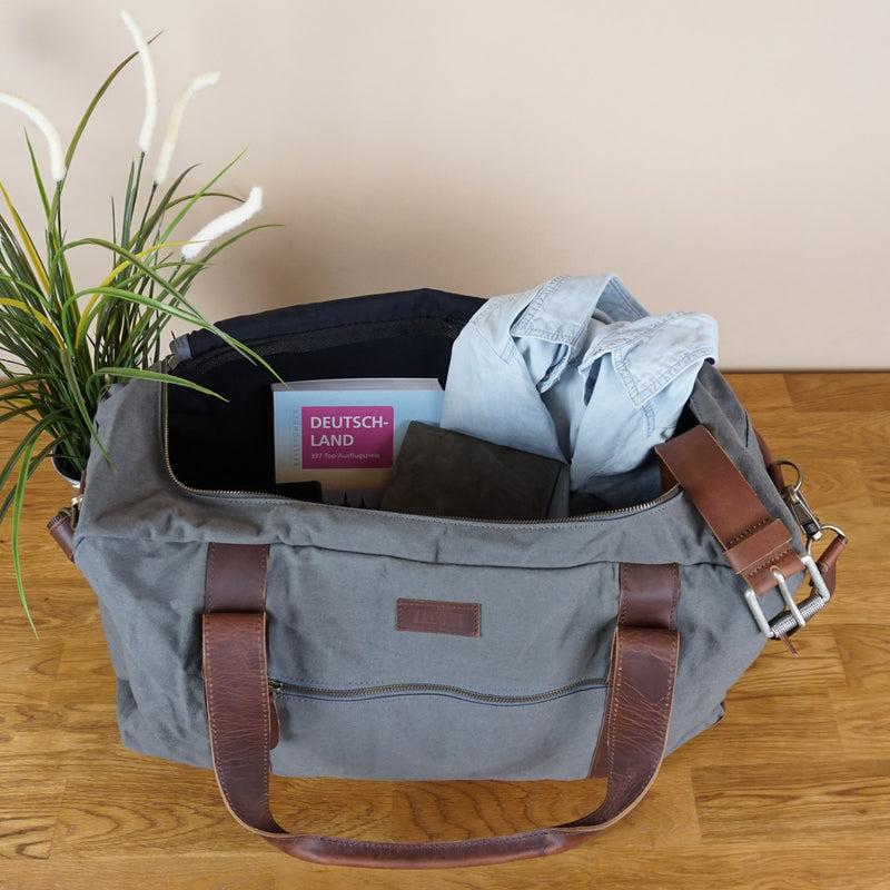 Leconi Weekender Sporttasche Reisetasche Damen Herren Leder Canvas grau LE2014 Clearance-Verkauf