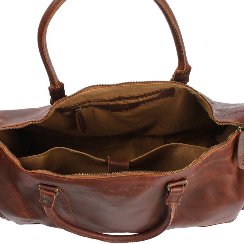 Leconi Reisetasche Weekender Sporttasche Damen Herren Leder braun LE2017 Kostenloser Versand international